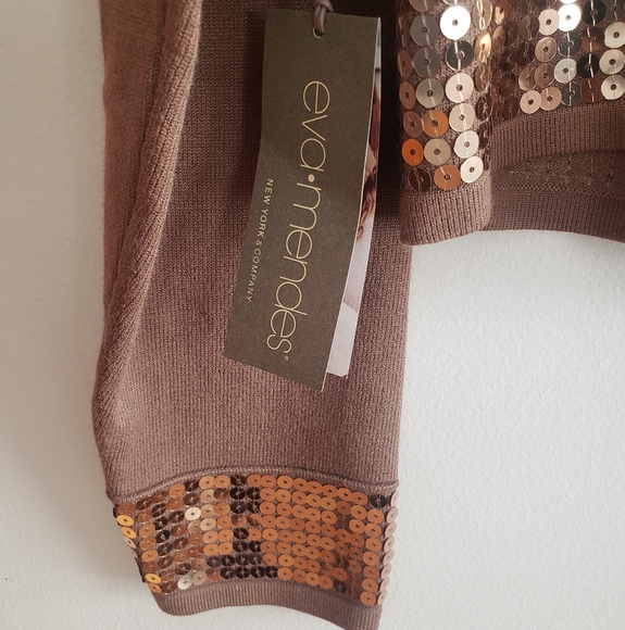 Eva Mendes Light Brown Sequin Accented Sweater Holiday Party~ Size Large - Picture 3 of 5